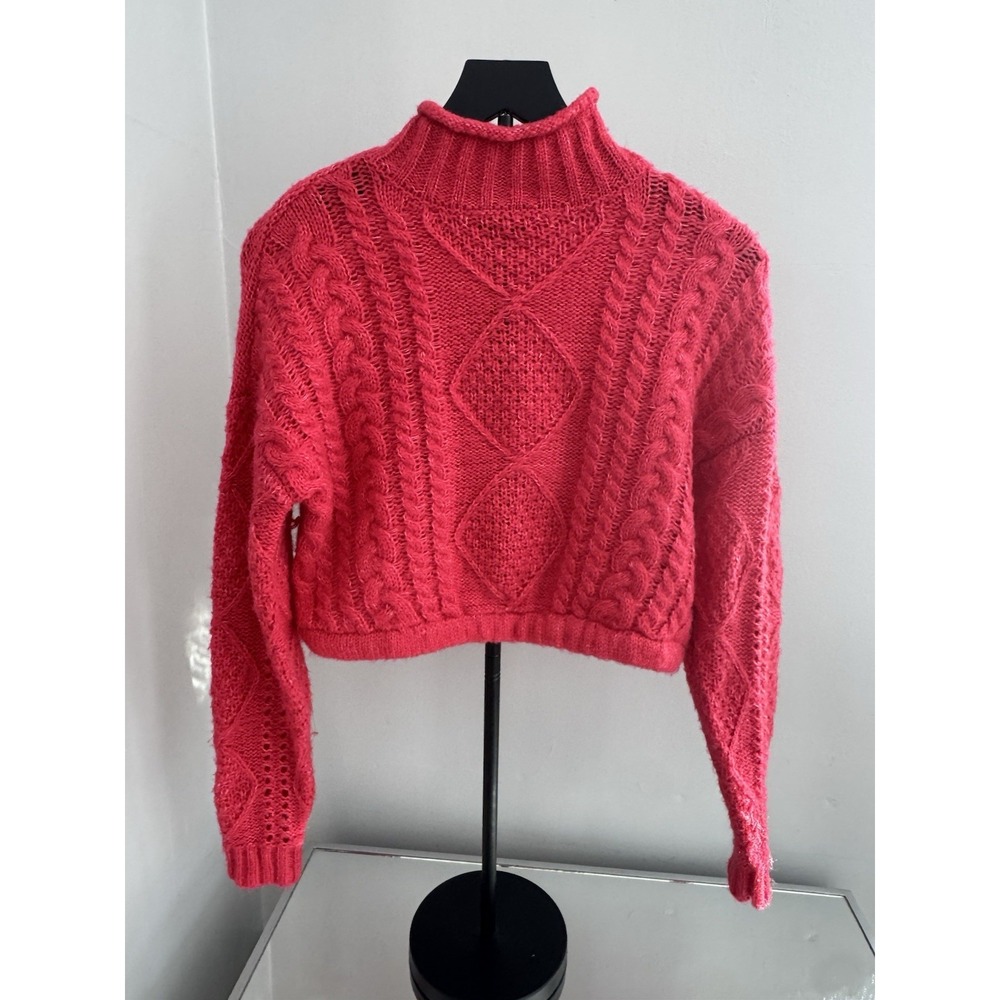 Sanctuary Anthropologie Women's XS Pink Cable Knit Sleeve‎ Pullover Sweater Crop